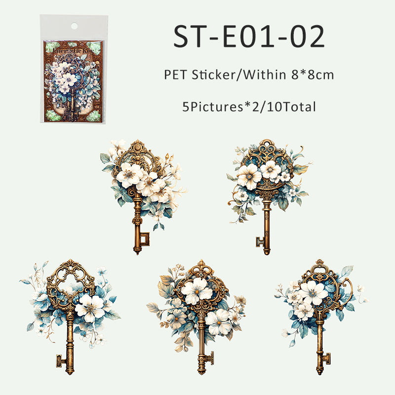 10PCS Flower and secret key series sticker