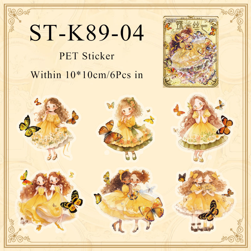 6PCS Fan butterfly girl series sticker