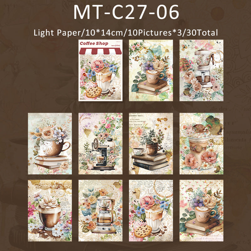 30PCS Street corner coffee shop series material paper