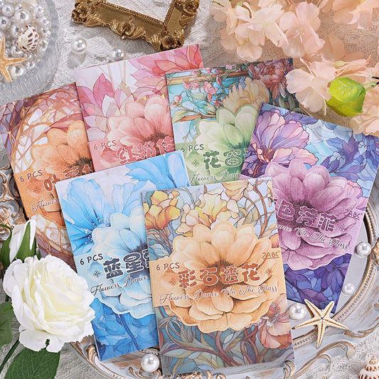 6PCS Dancing flowers glazed Windows series sticker