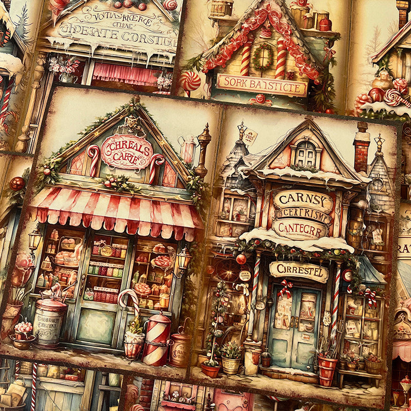 10PCS Vintage Christmas house background paper