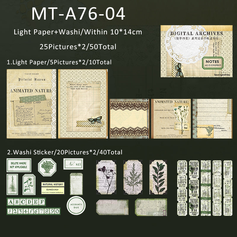 50PCS Digital archives series material paper set