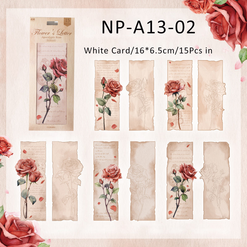 15PCS Letters from Flowers series bookmark