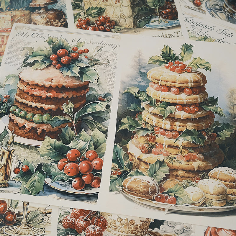 10PCS Vintage Christmas dessert cake background paper