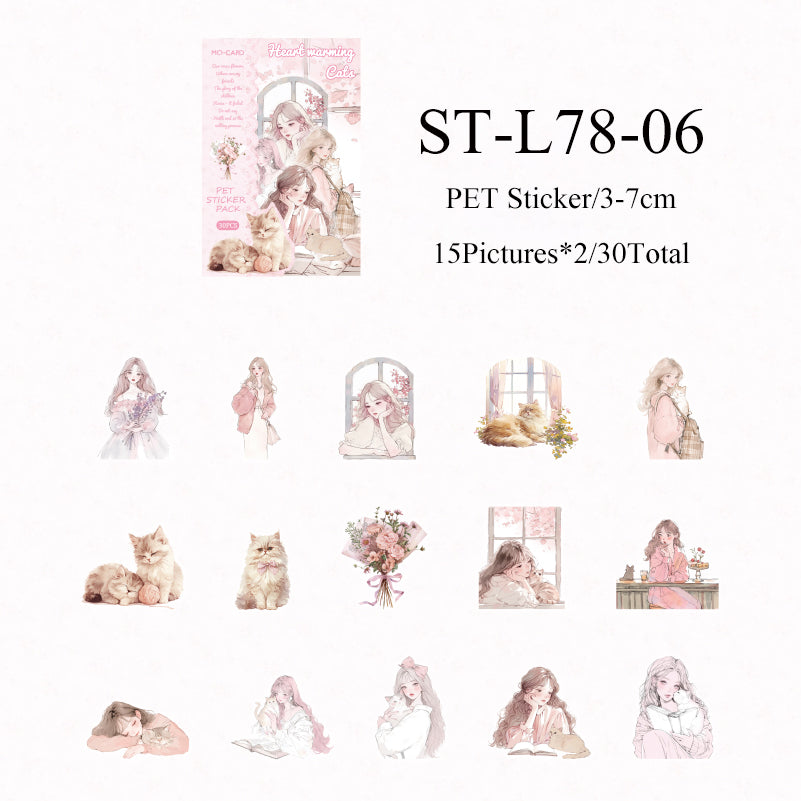 30PCS Cat and girl series sticker