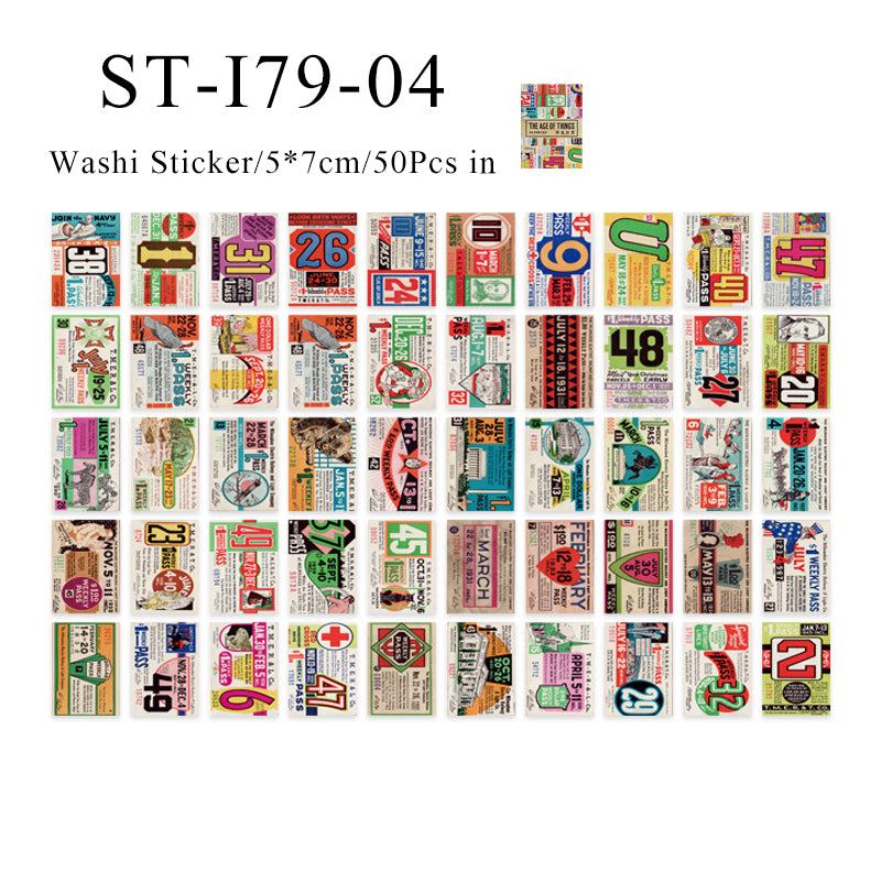 50PCS Old coloured ticket series sticker book