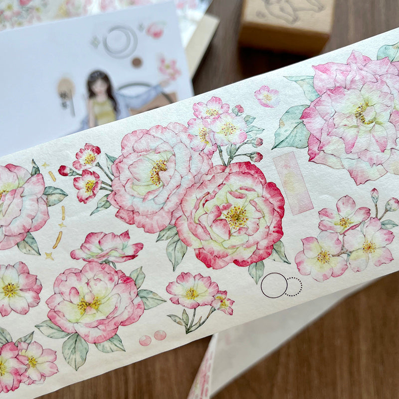 6cm*100cm Pink flower Washi/PET Tape