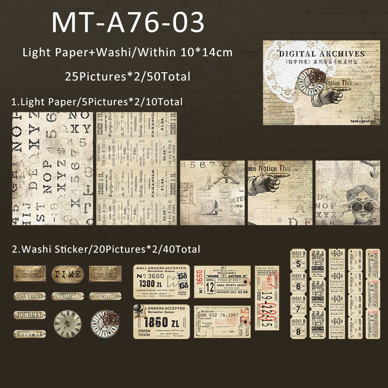 50PCS Digital archives series material paper set