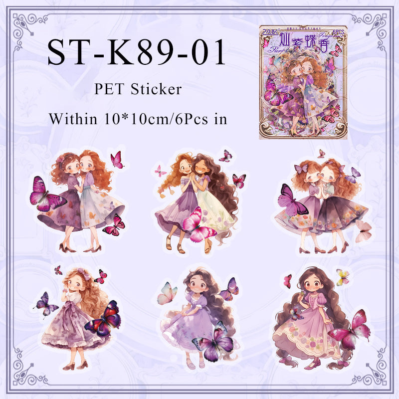 6PCS Fan butterfly girl series sticker