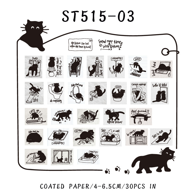 30PCS The Little Black Cat series sticker