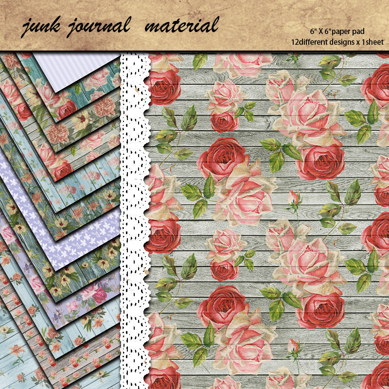 12PCS Vintage rose texturing paper