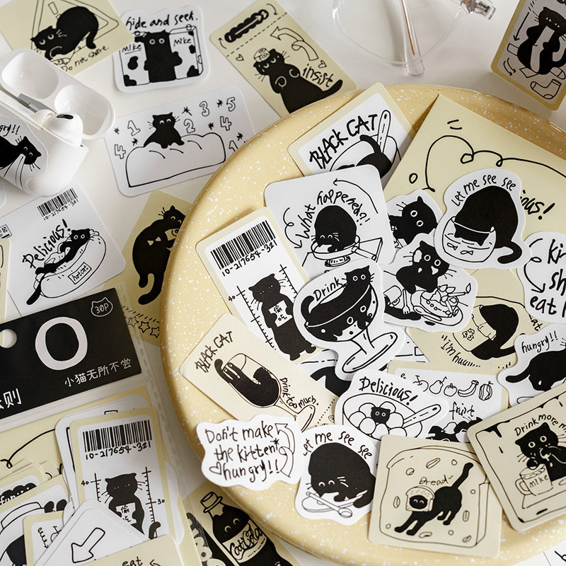 30PCS The Little Black Cat series sticker