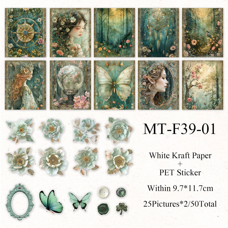 50PCS The Travel flowers series material paper set