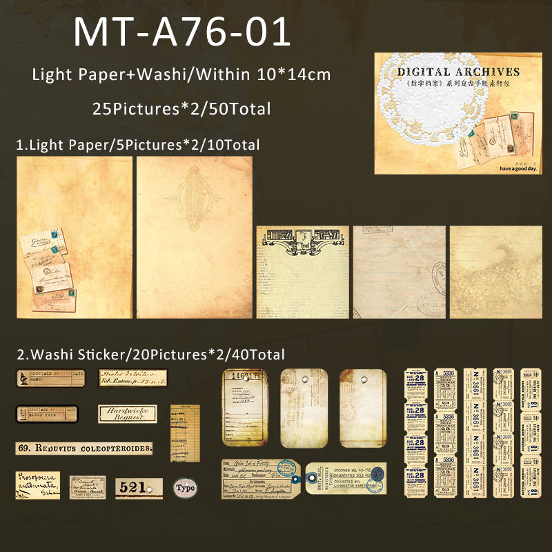 50PCS Digital archives series material paper set