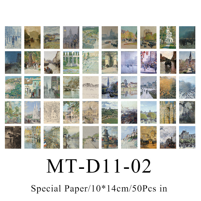 50PCS Vintage oil painting Series material paper