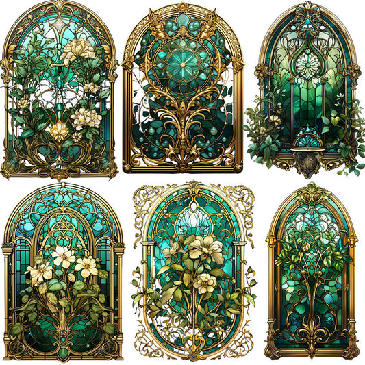 12PCS Green art flower window sticker