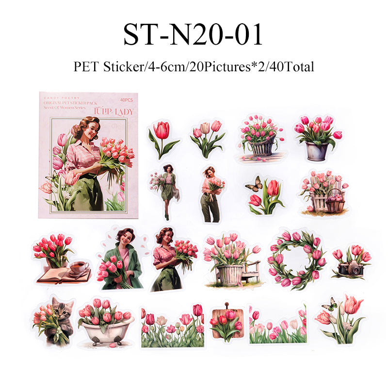 40PCS Tulip Lady series sticker