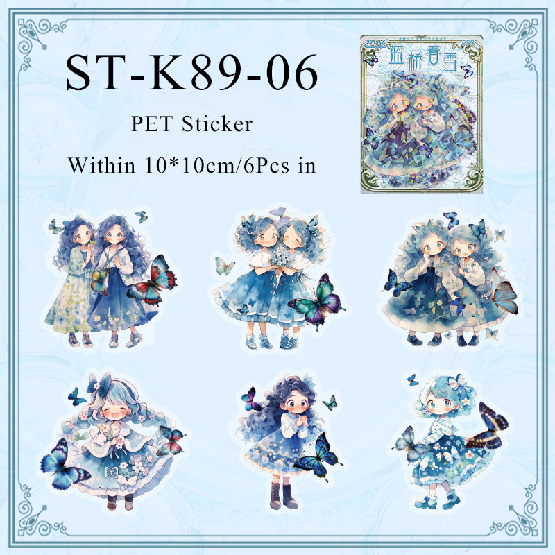 6PCS Fan butterfly girl series sticker