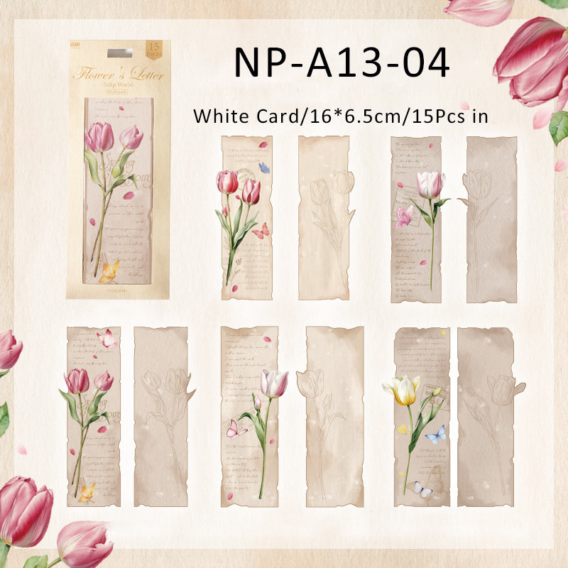 15PCS Letters from Flowers series bookmark