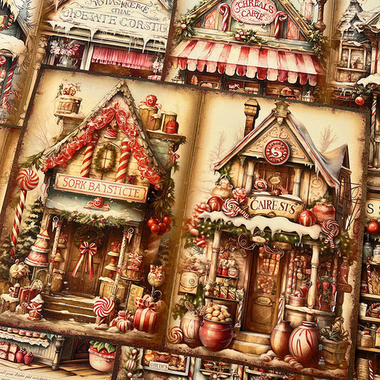 10PCS Vintage Christmas house background paper