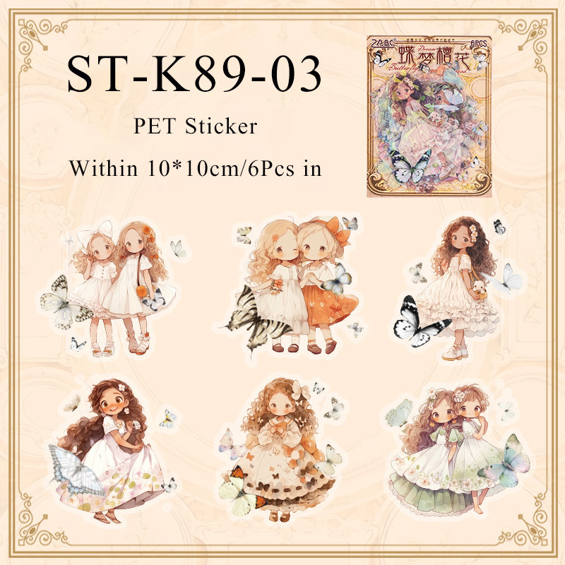 6PCS Fan butterfly girl series sticker