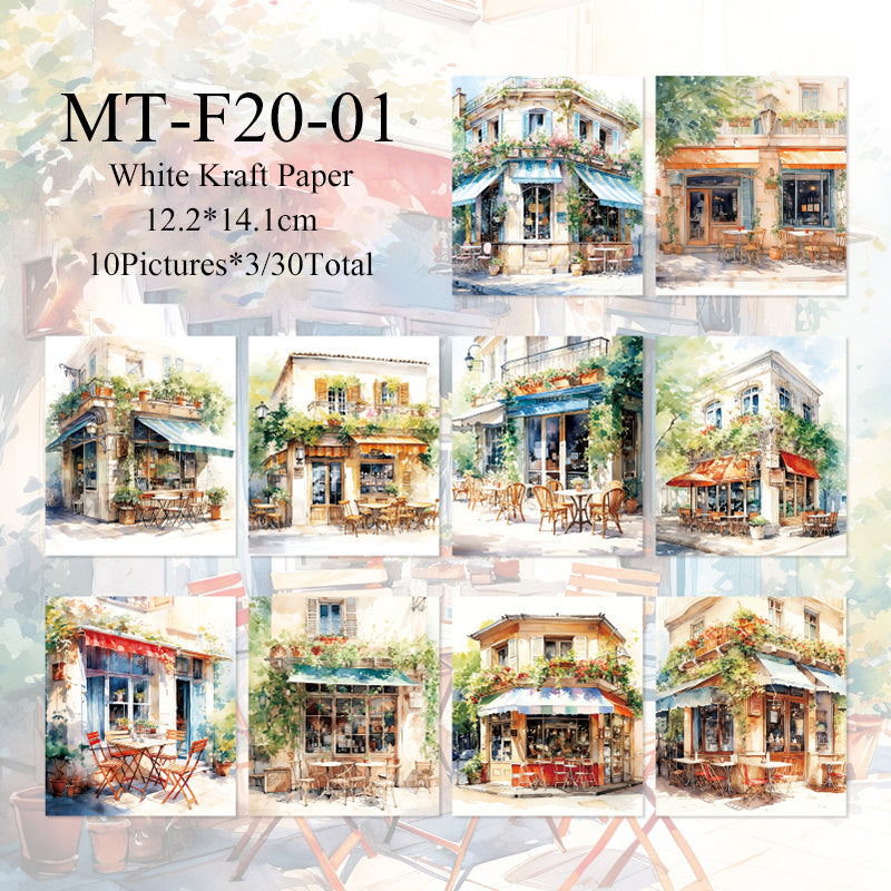 30PCS Colorful Street View series material paper