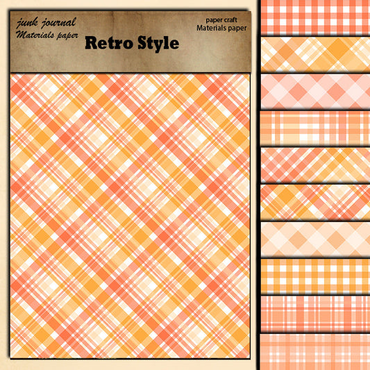 10PCS Orange Plaid material paper