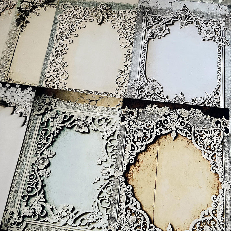 8Sheets Vintage lace border background paper