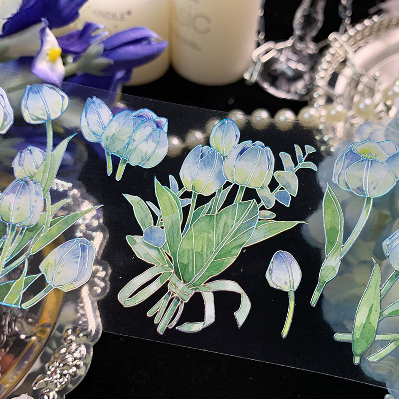 6cm*73cm Blue tulip PET Laser silver tape