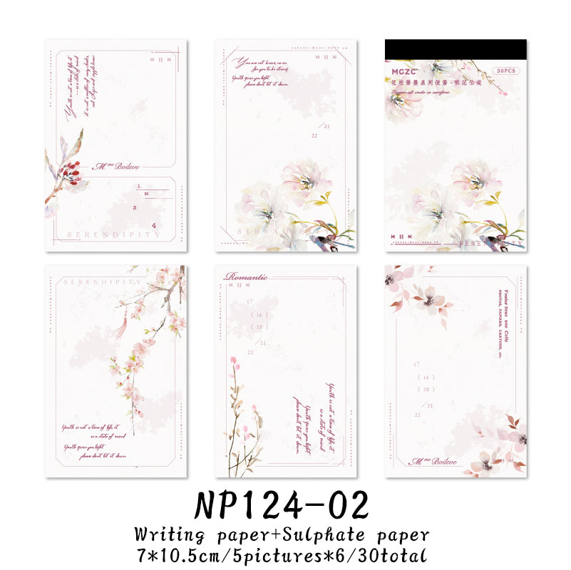 30PCS Flower branches and ink series note paper