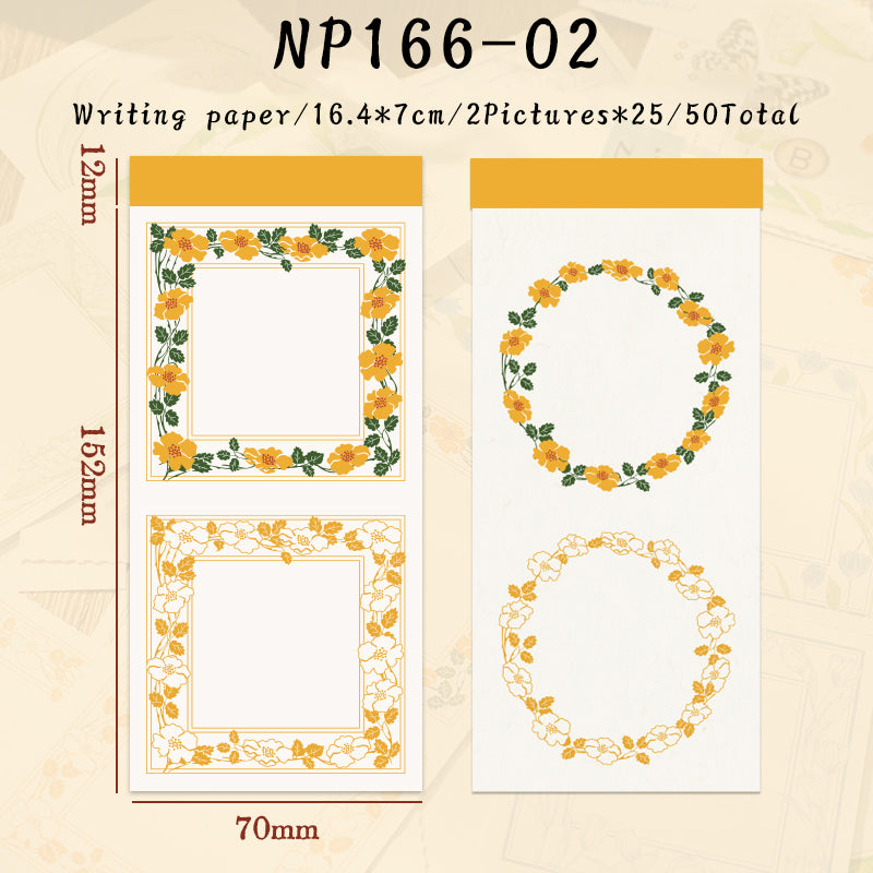 50PCS Empty pavilion flower series note paper