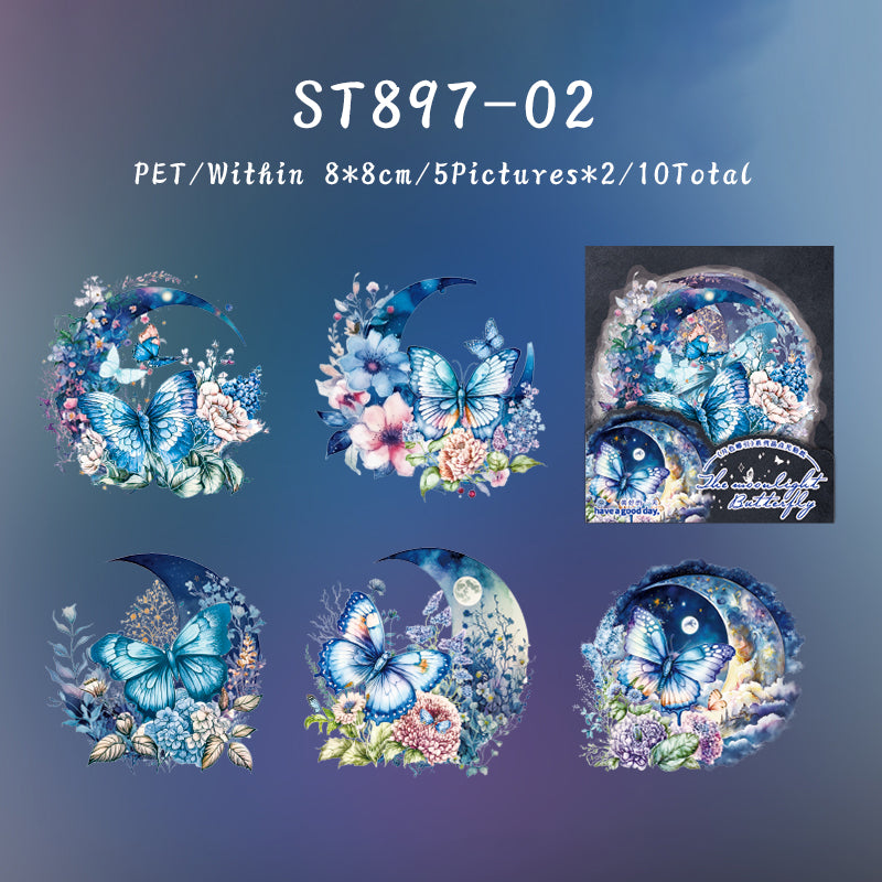 10PCS Moonlight butterfly series sticker