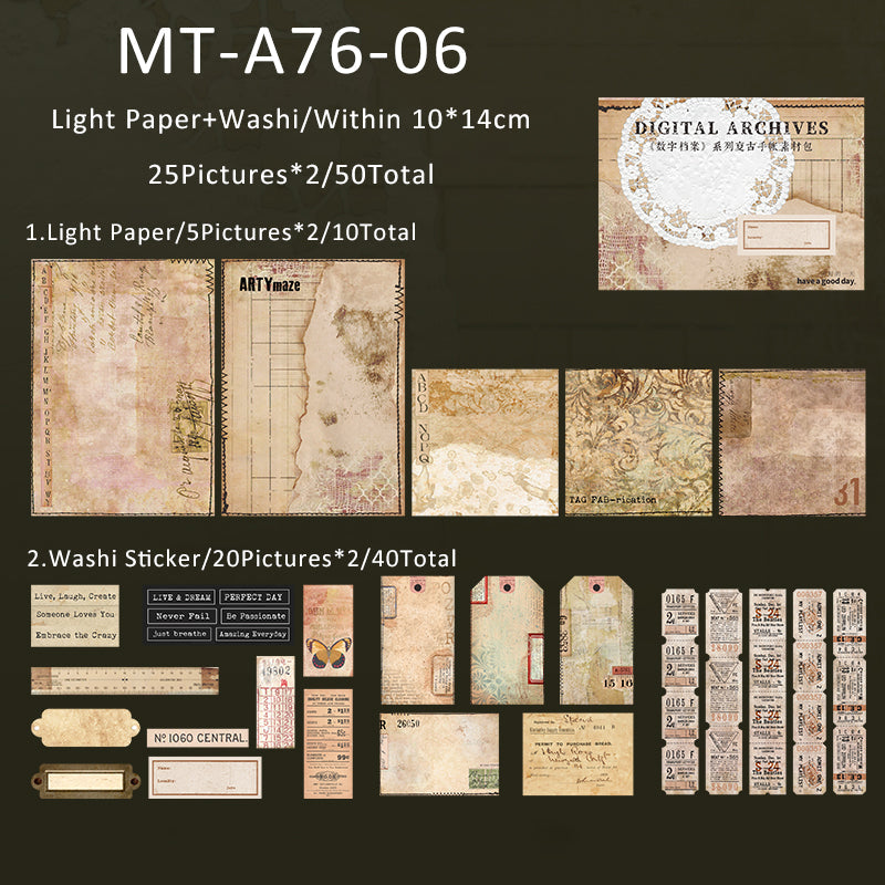 50PCS Digital archives series material paper set