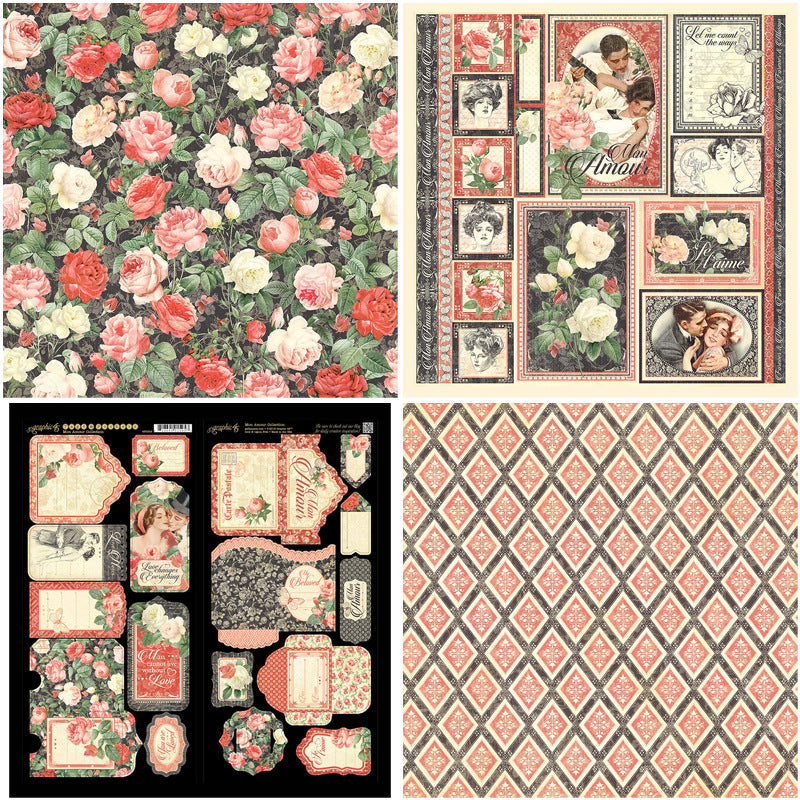 12PCS Retro romance material paper