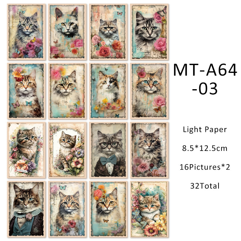 32PCS One Cat One World series material paper