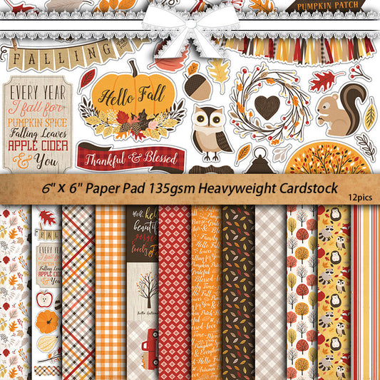 12PCS Hello fall material paper