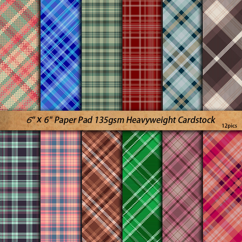 12PCS Vintage plaid material paper