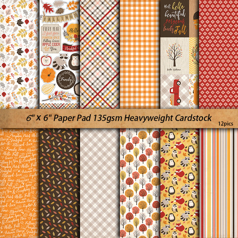 12PCS Hello fall material paper