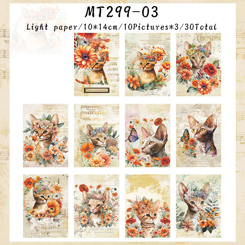 30PCS Garden cat series material paper