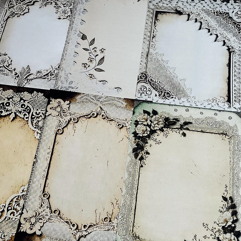 8Sheets Vintage lace border background paper