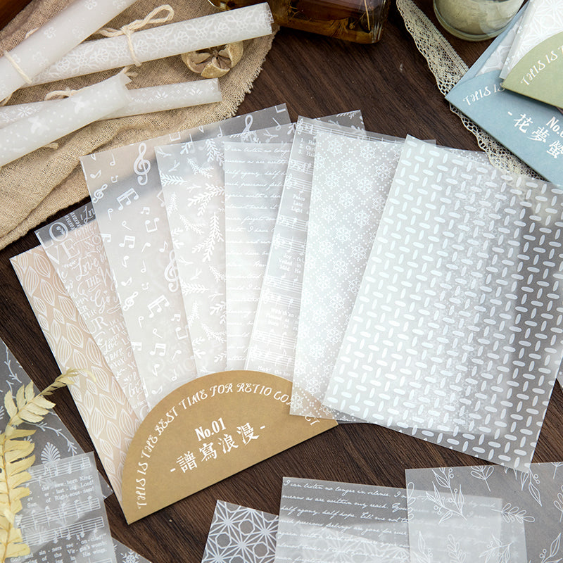 8PCS Clear light time series material paper