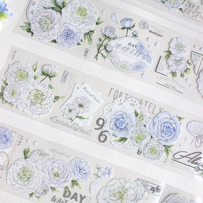 6.5cm*150cm Mist clear peony Washi/PET Tape