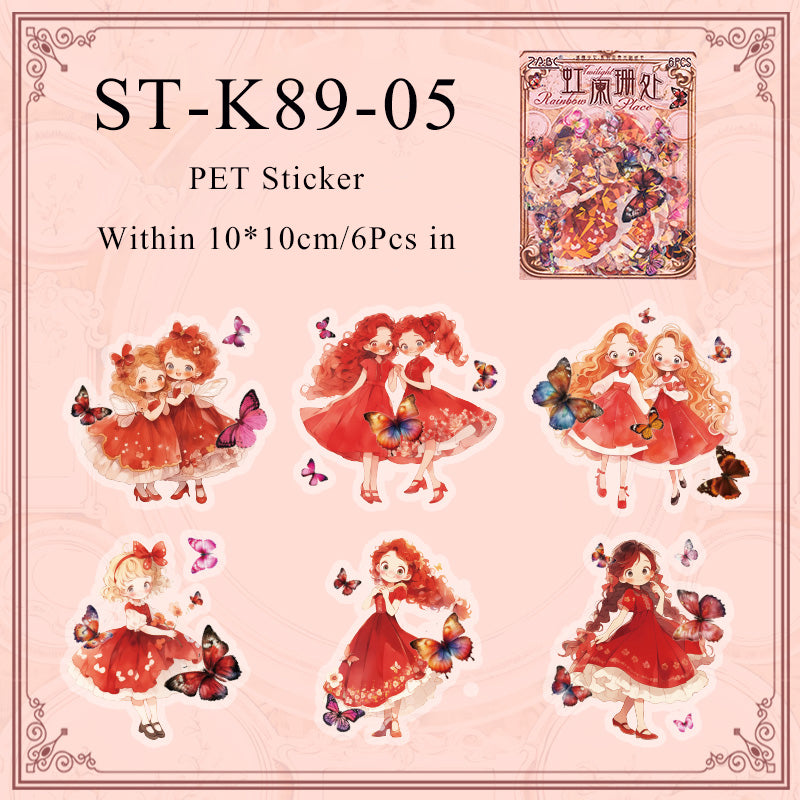 6PCS Fan butterfly girl series sticker