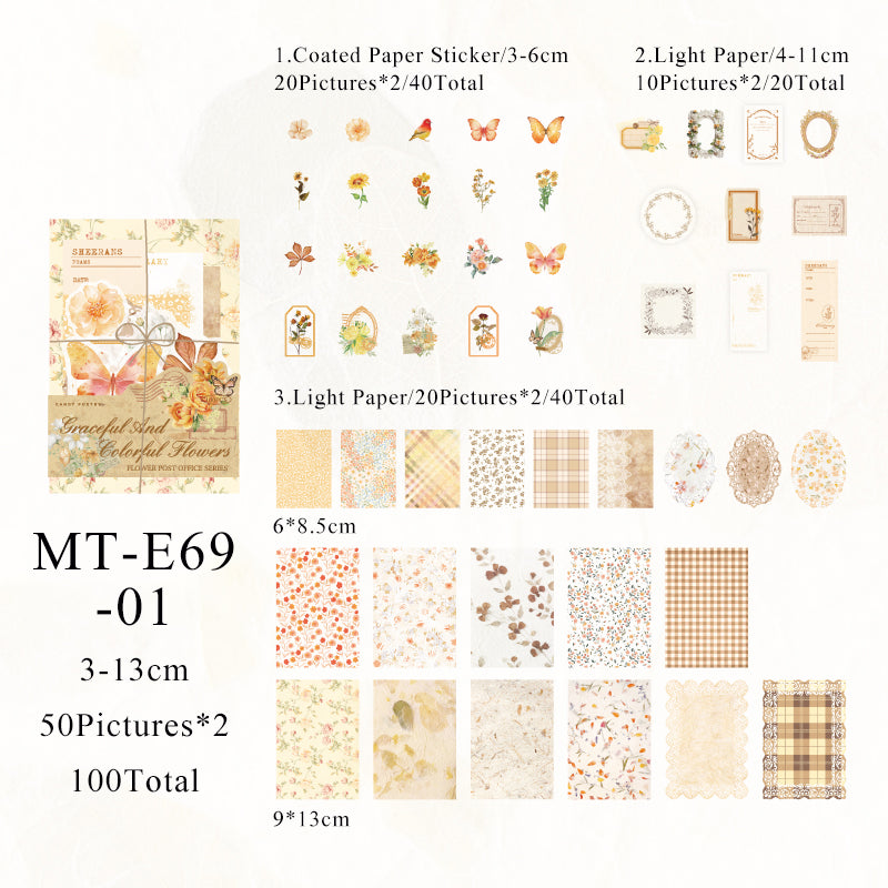 100PCS Flower Post Office series material paper set