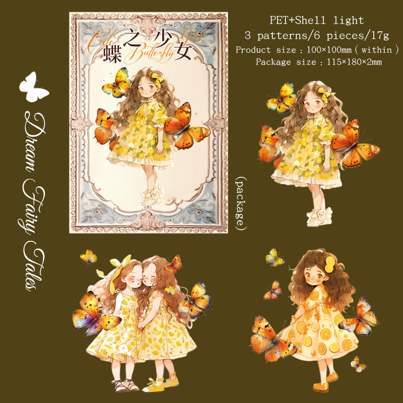 6PCS Butterfly girl series sticker