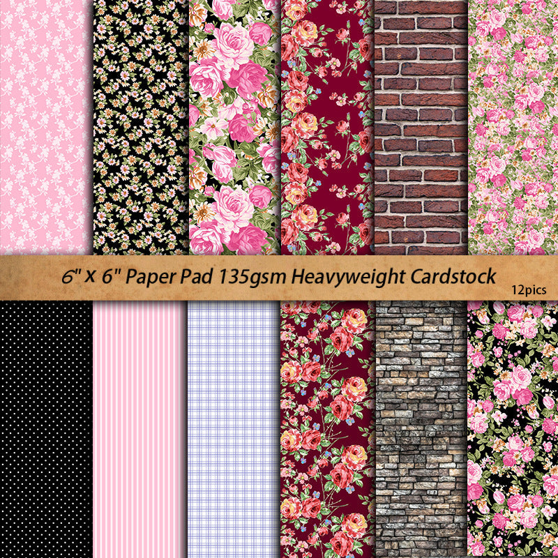 12PCS Pink flowers texturing paper