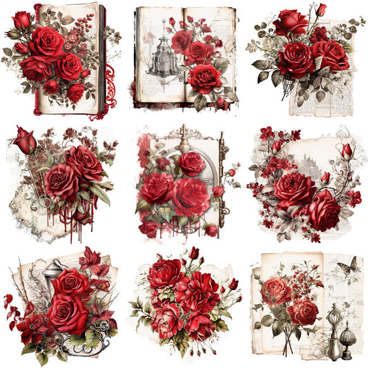 12PCS Vintage letter rose sticker