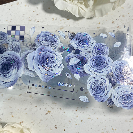 6cm*100cm Vintage Blue Rose PET Shell light tape