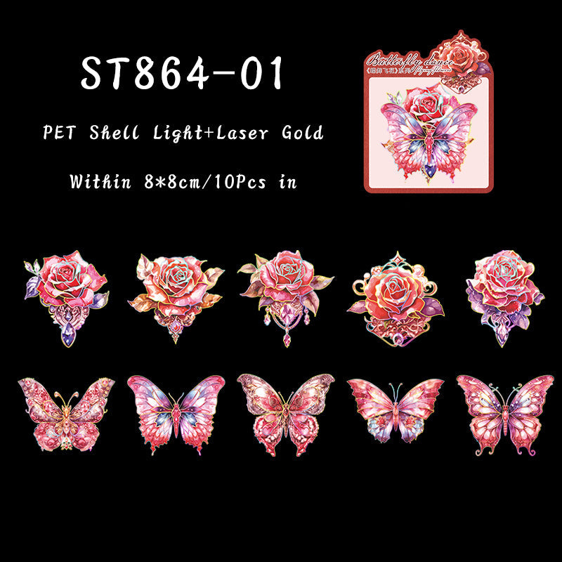 10PCS Butterfly flying flower series sticker