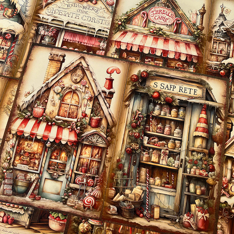 10PCS Vintage Christmas house background paper